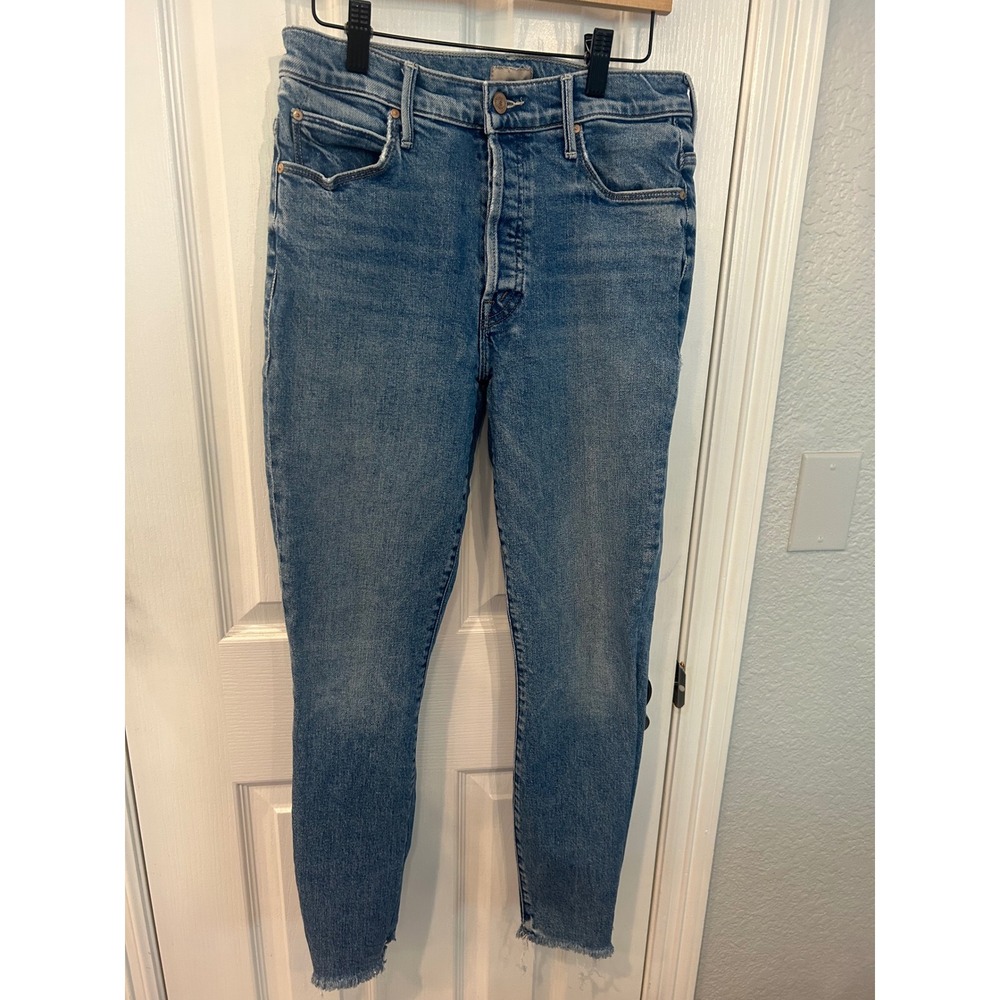 MOTHER Stunner ankle‎ fray High Rise Raw Hem Button Fly Denim Pocket